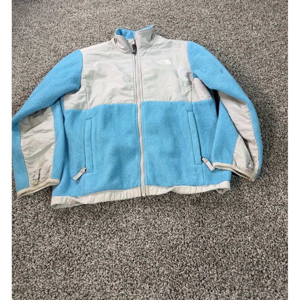 The North Face Denali Fleece Jacket Girls Large Blue Grey Full Zip